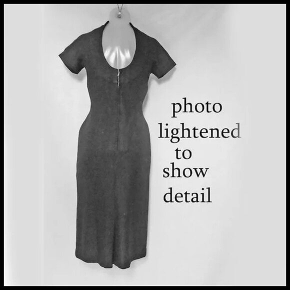 Bodycon Little Black Dress 1950s Vintage LBD, Low Back Interest - Picture 6 of 15